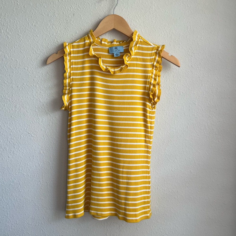CeCe Striped Ruffle Sweater Tank
